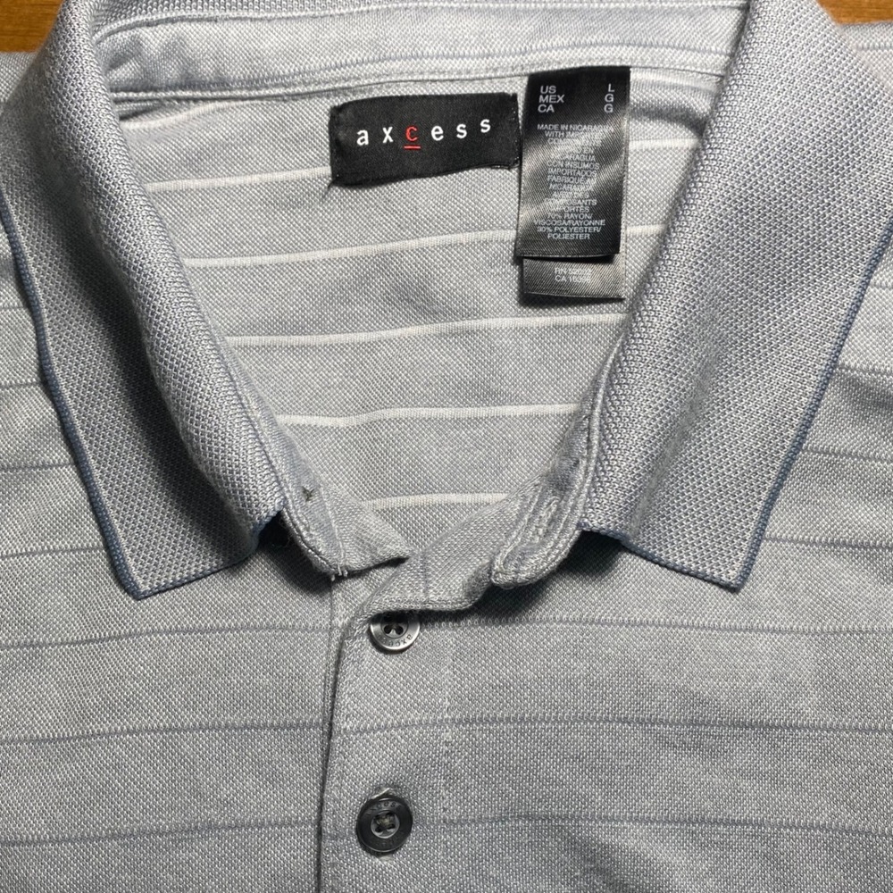 Axcess Mens Large Light Blue Textured Striped Short Sleeve Polo Shirt RN 52002